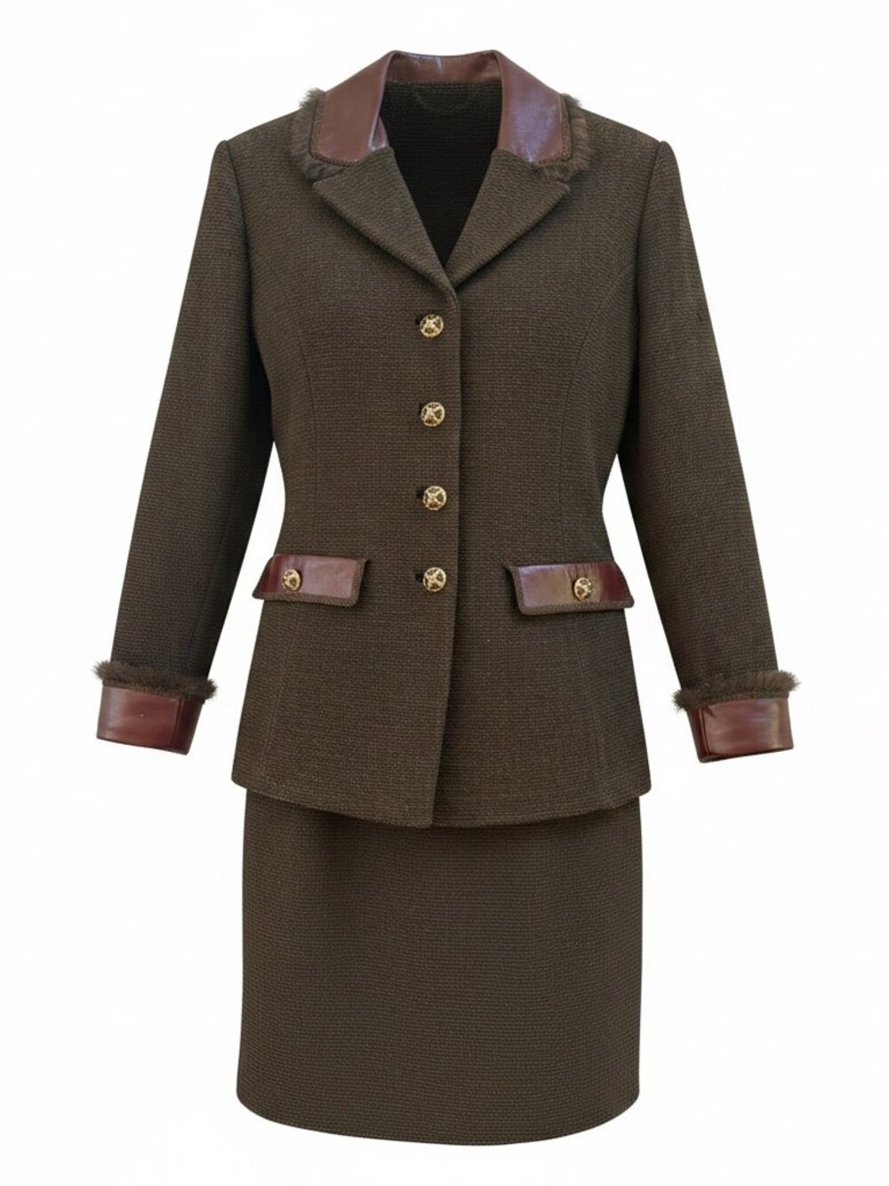 St. John Couture by Marie Gray - Size 6 - Brown/Leather/Fur Trim